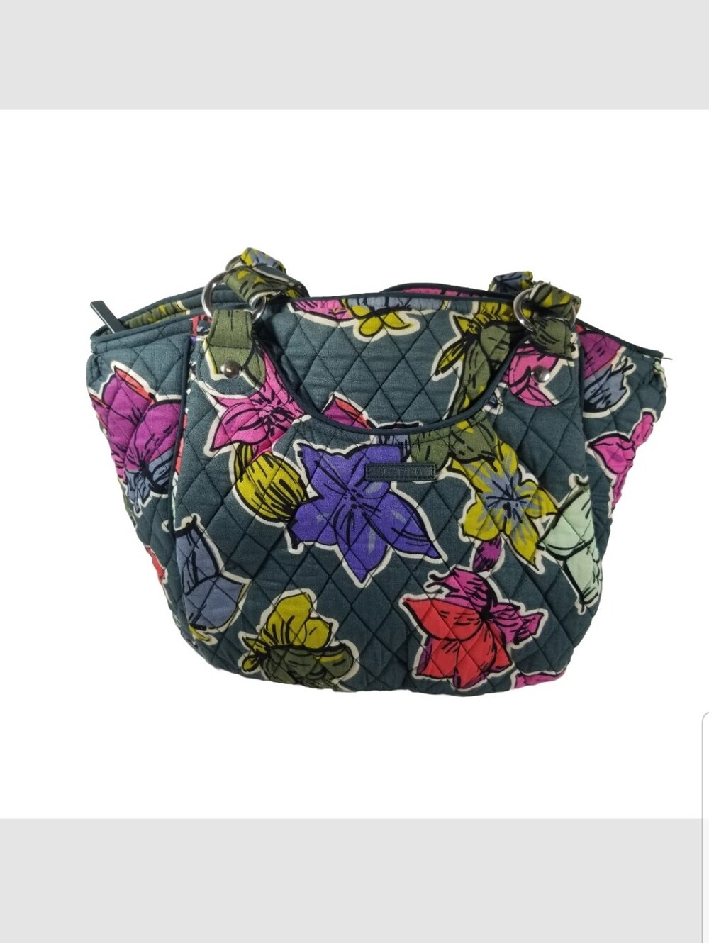 Vera Bradley Glenna Falling Flowers Green Tote Purse Handbag Quilted